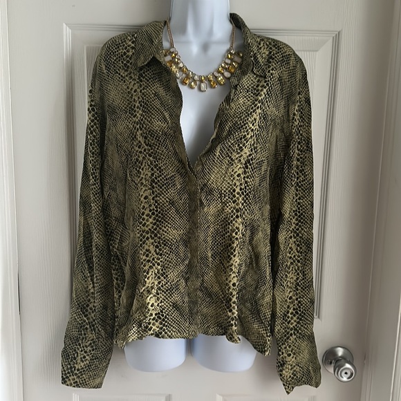 The Limited SILK Olive Green Snakeskin Button Down - Picture 2 of 5